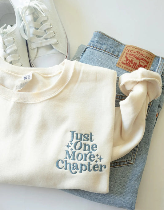 Just One More Chapter Embroidered Crew