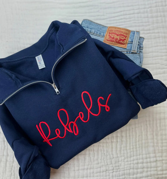 Embroidered Script Quarter Zip Pullover
