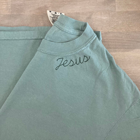 Comfort Colors Jesus Embroidered Neckline Short Sleeve Shirt - Customize - Personalized T-Shirt