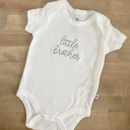 Organic Cotton Little Brother / Sister Bodysuit Onesie - Personalized Baby Clothing - New Baby Sibling Name - Custom Text