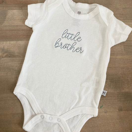 Organic Cotton Little Brother / Sister Bodysuit Onesie - Personalized Baby Clothing - New Baby Sibling Name - Custom Text