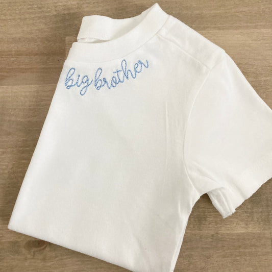 Organic Cotton Big Brother Little Sister Embroidered Collar Toddler T-Shirt - Personalized Baby Clothing - Neckline Embroidery