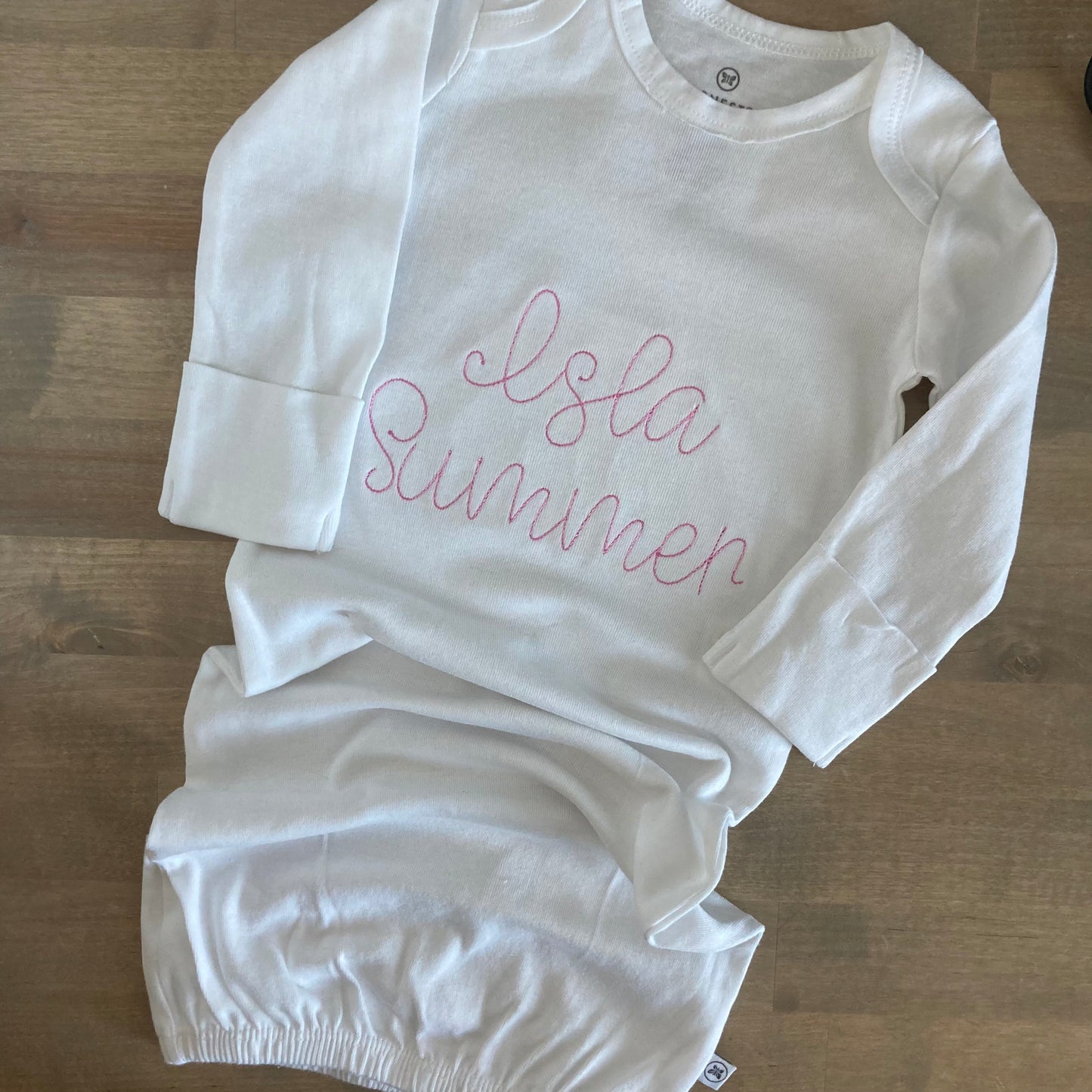 Organic Cotton Custom Name Baby Gown - Personalized Baby Clothing - New Baby - Sibling Gift - Custom Text