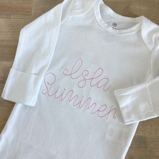 Organic Cotton Custom Name Baby Gown - Personalized Baby Clothing - New Baby - Sibling Gift - Custom Text