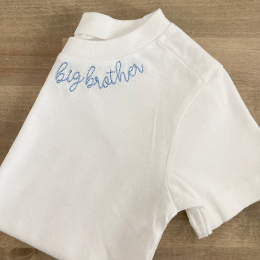 Organic Cotton Big Brother Little Sister Embroidered Collar Toddler T-Shirt - Personalized Baby Clothing - Neckline Embroidery