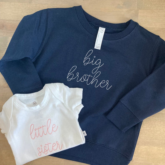 Toddler Crew Neck Big / Little Brother / Sister Sweatshirt - Personalized -  Unisex Pullover - Neutral Boy Girl Kids - Sweater - New Baby