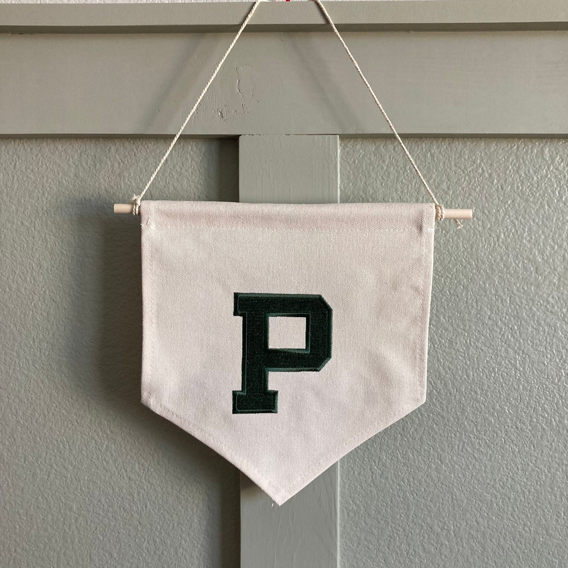 Custom Embroidered Initial Banner - Pennant Flag Wall Hanging - Canvas Monogrammed Name Banner - Kids Room Decor - Boys Girls Room Wall Art