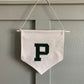 Custom Embroidered Initial Banner - Pennant Flag Wall Hanging - Canvas Monogrammed Name Banner - Kids Room Decor - Boys Girls Room Wall Art