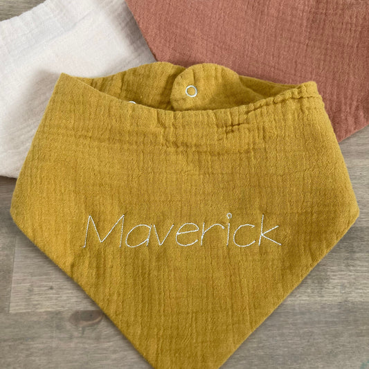 Custom Muslin Embroidered Bandana Baby Bib - Personalized Gifts for Baby - Name Monogram