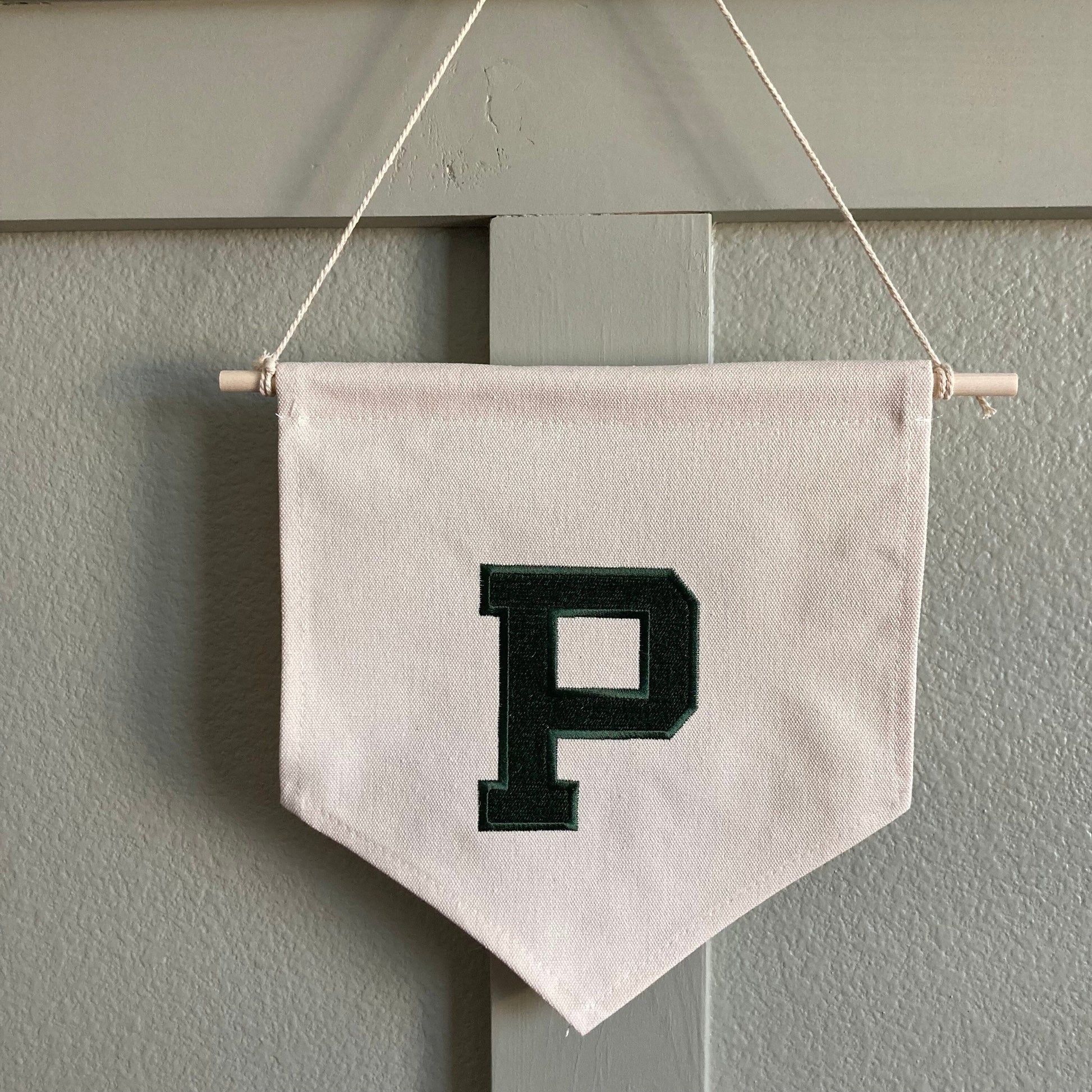 Custom Embroidered Initial Banner - Pennant Flag Wall Hanging - Canvas Monogrammed Name Banner - Kids Room Decor - Boys Girls Room Wall Art