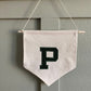 Custom Embroidered Initial Banner - Pennant Flag Wall Hanging - Canvas Monogrammed Name Banner - Kids Room Decor - Boys Girls Room Wall Art