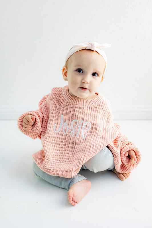 Toddler Chunky Knit Custom Embroidered Name Sweater - Personalized Oversized Pullover Sweater - Custom Text - Stitched