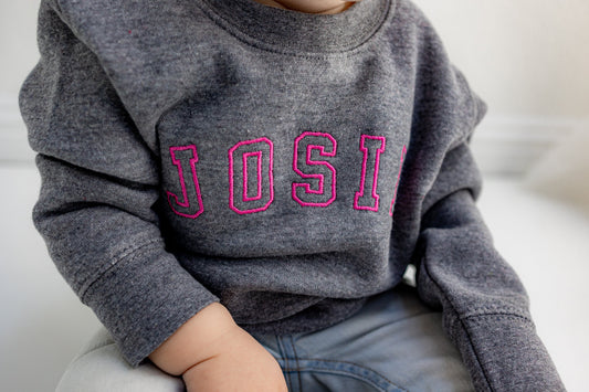 Custom Embroidered Name Sweatshirt  - Varsity Lettering Pullover - Personalized - Sweater - Monogram Block Letter - Toddler Girl Boy