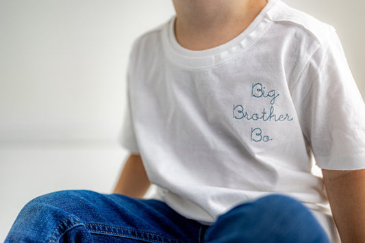 Organic Cotton Custom Big Brother Little Sister Embroidered Toddler T-Shirt - Personalized Baby Clothing - New Baby Sibling Name