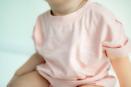 Organic Cotton Short Sleeve Embroidered Bubble Romper - Custom Name Bubble  Romper - Personalized Name Short Sleeve Tee Bodysuit Romper