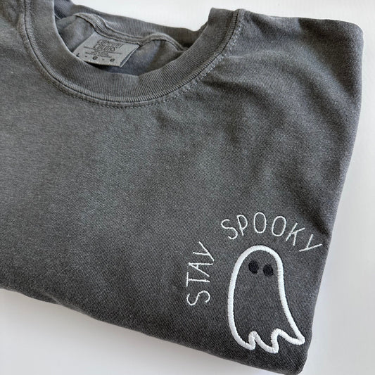 Embroidered Comfort Colors Stay Spooky Ghost Short T- Sleeve Shirt - Customize - Halloween Tee - Womens Halloween Shirt