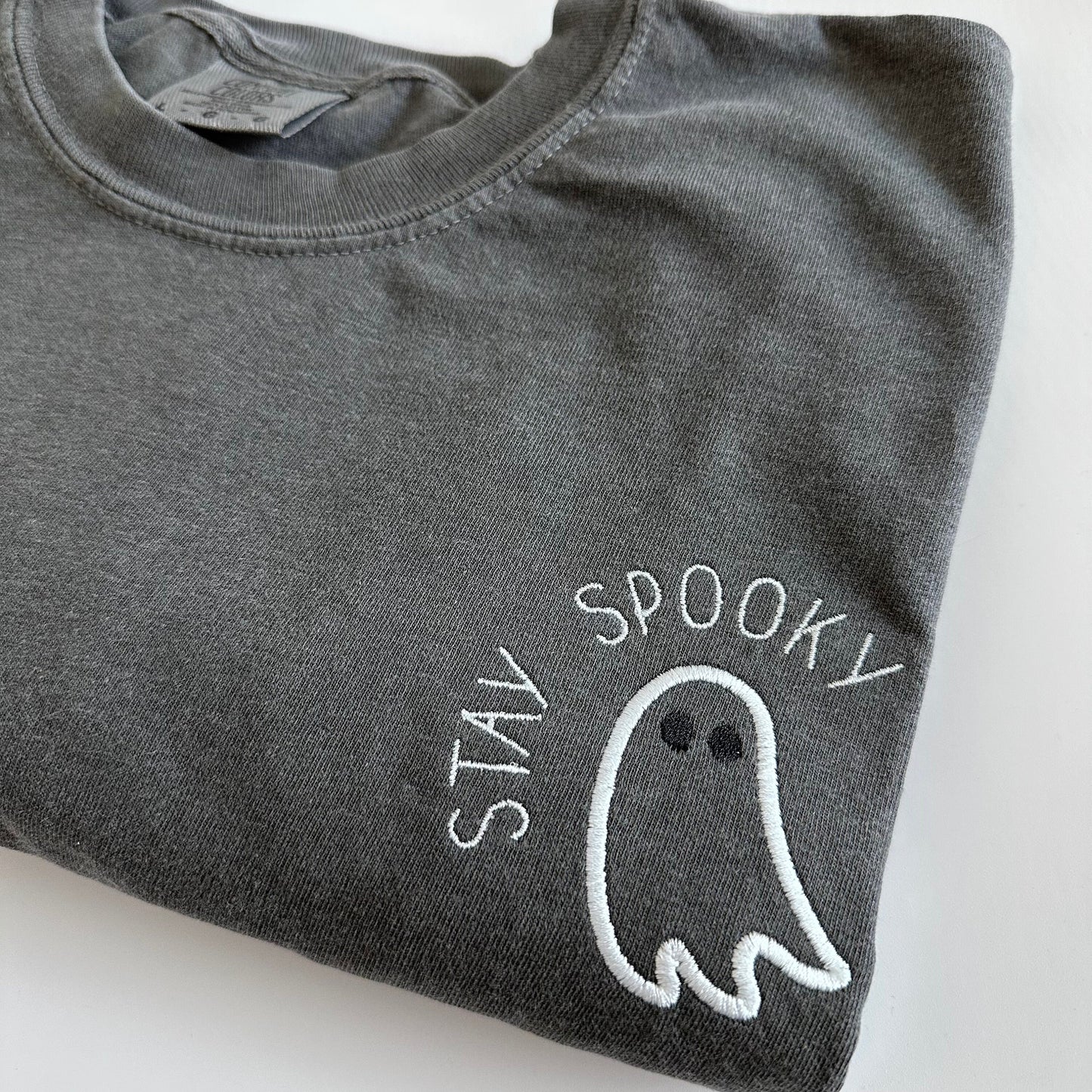 Embroidered Comfort Colors Stay Spooky Ghost Short T- Sleeve Shirt - Customize - Halloween Tee - Womens Halloween Shirt