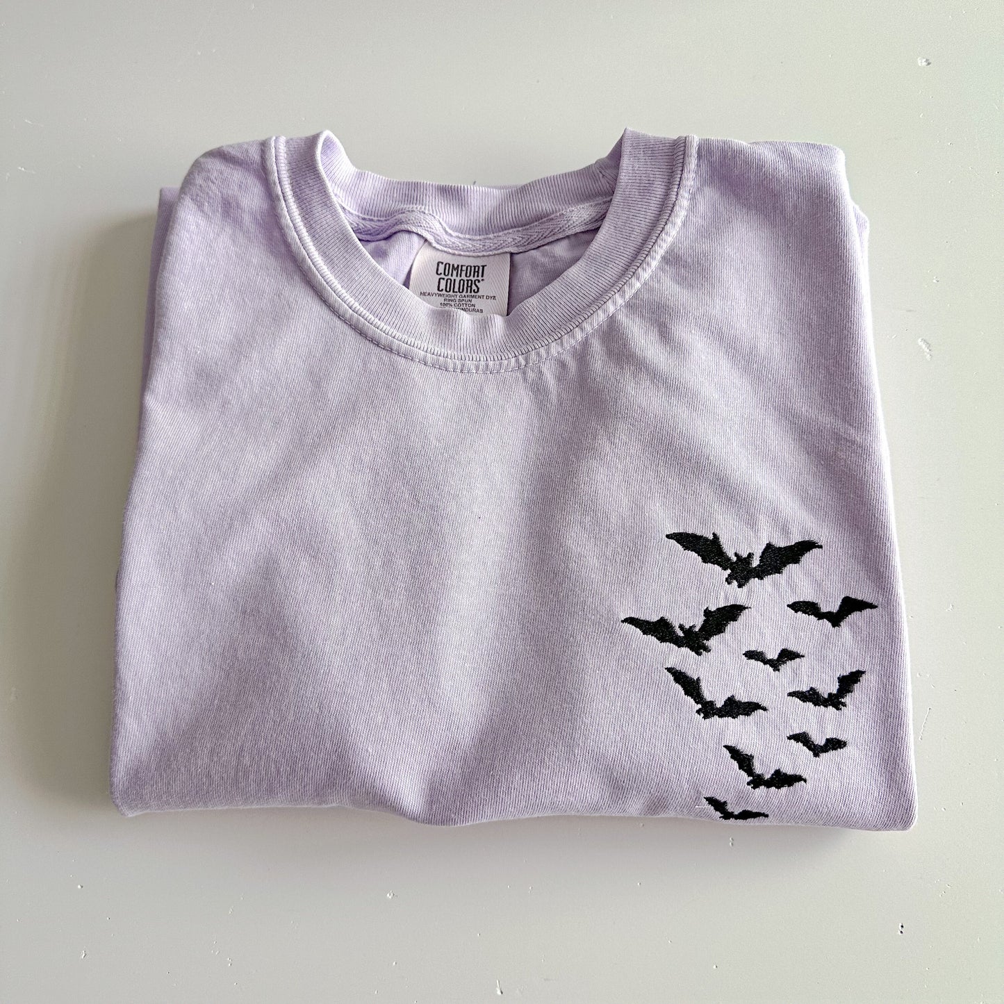 Embroidered Comfort Colors Bat Halloween T Shirt - Spooky Ghost Tee - Graphic Tees - Oversized Tees - Comfort Colors - Embroidered Shirt