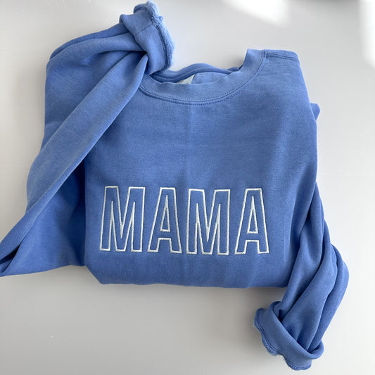 Embroidered Comfort Colors Crewneck Custom Text Sweatshirt - Sweater Pullover - Mama Mom Dad