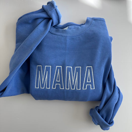 Embroidered Comfort Colors Crewneck Custom Text Sweatshirt - Sweater Pullover - Mama Mom Dad