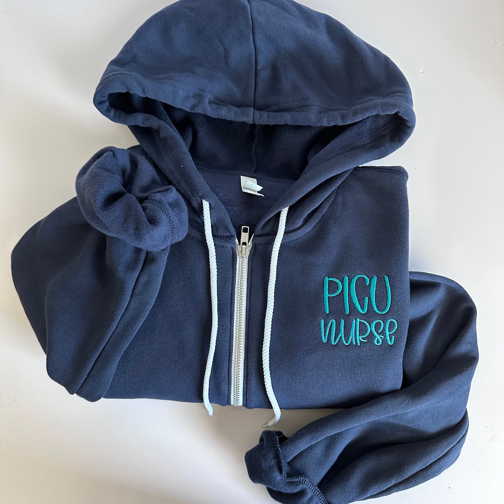 Bella Canvas PICU Nurse Embroidered Zip Up Sweatshirt Hoodie - RN - Custom Personalized - Healthcare Worker Pediatric Nurse Gift