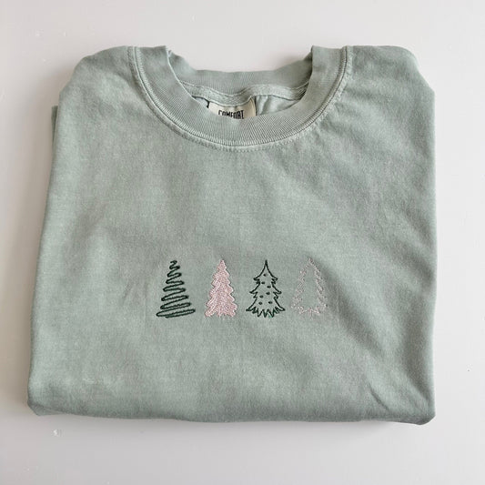 Embroidered Comfort Colors Christmas Tree Tee - Simple Minimal Embroidered Shirt - Holiday Christmas T Shirt - Oversized Shirt for Women