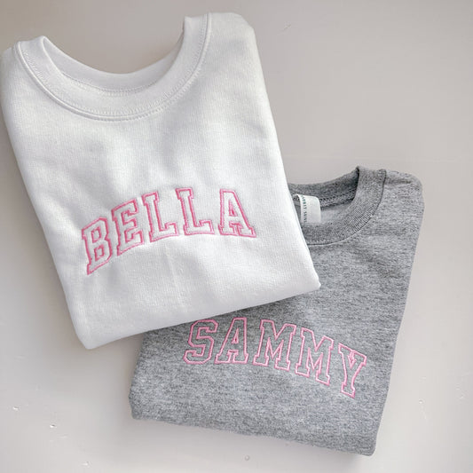 Custom Embroidered Name Sweatshirt  - Varsity Lettering Pullover - Personalized - Sweater - Monogram Block Letter - Toddler Girl Boy