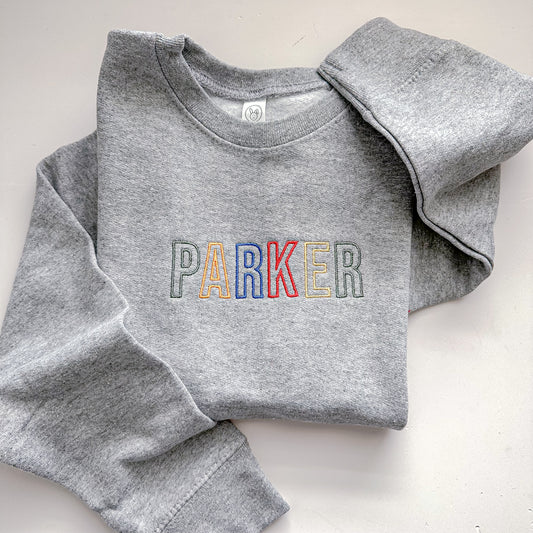 Custom Embroidered Name Sweatshirt  - Block Letter Pullover - Personalized - Sweater - Monogram Block Letter - Toddler Boy - Primary Colors