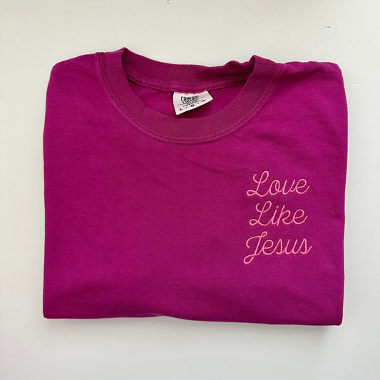 Comfort Colors Embroidered Love like Jesus Short Sleeve Tee Christian T Shirt - Faith Base - Womens Embroidered T Shirt - Embroidered Shirt