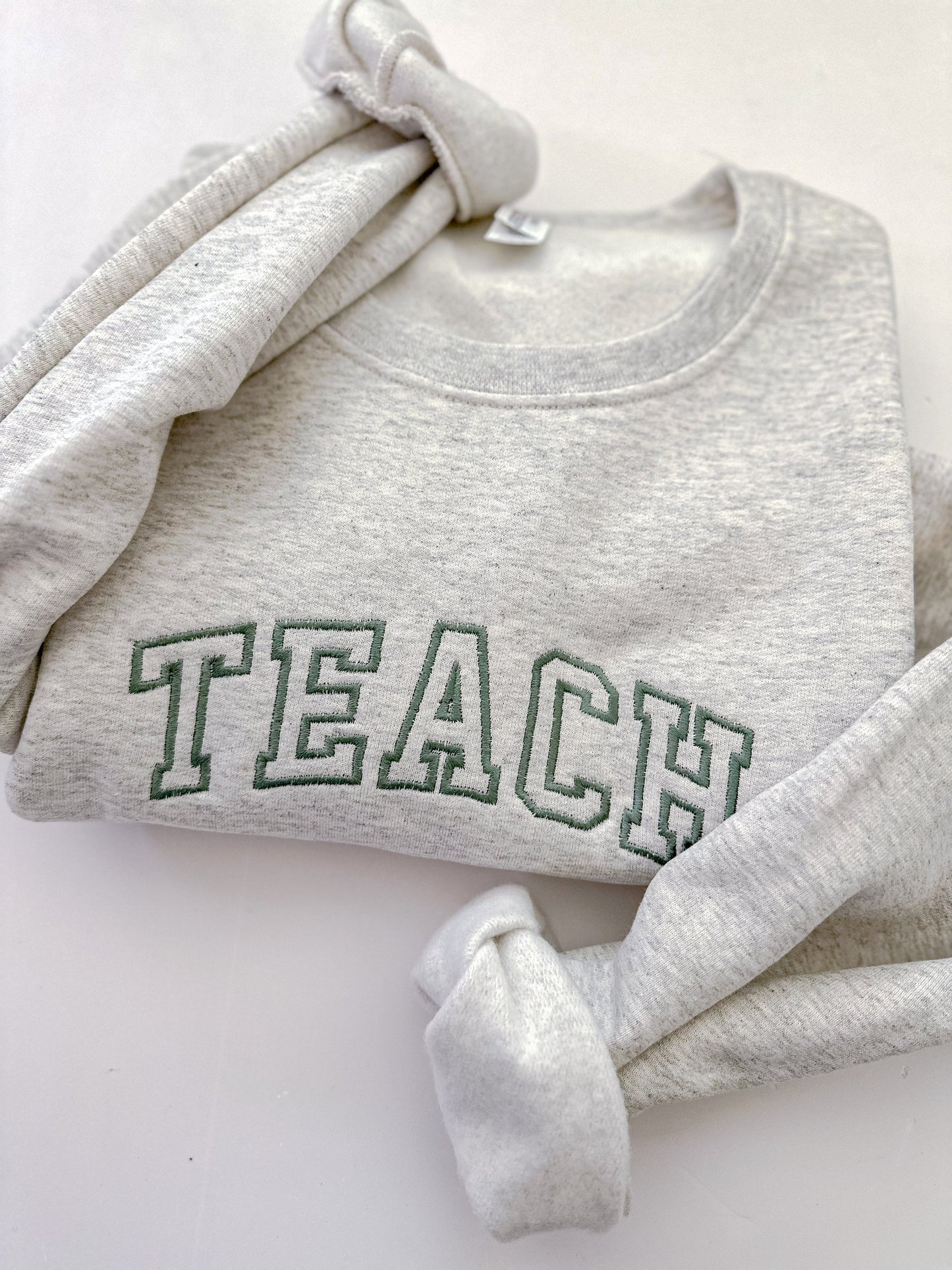 Embroidered Varsity Teach Crewneck Sweatshirt - Jerzees Custom Sweater- Custom Teacher Gift - Embroidered Crew Pullover