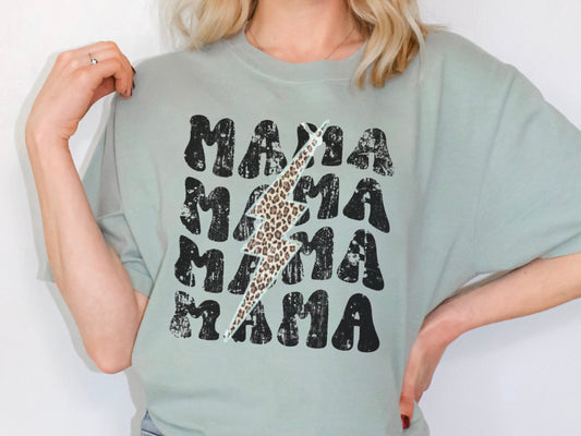 Comfort Colors Graphic Mama Tee - Leopard Print Retro Mom Tee - Oversized Shirts for Women - CC1717 - Distressed Mama - Gifts for Her