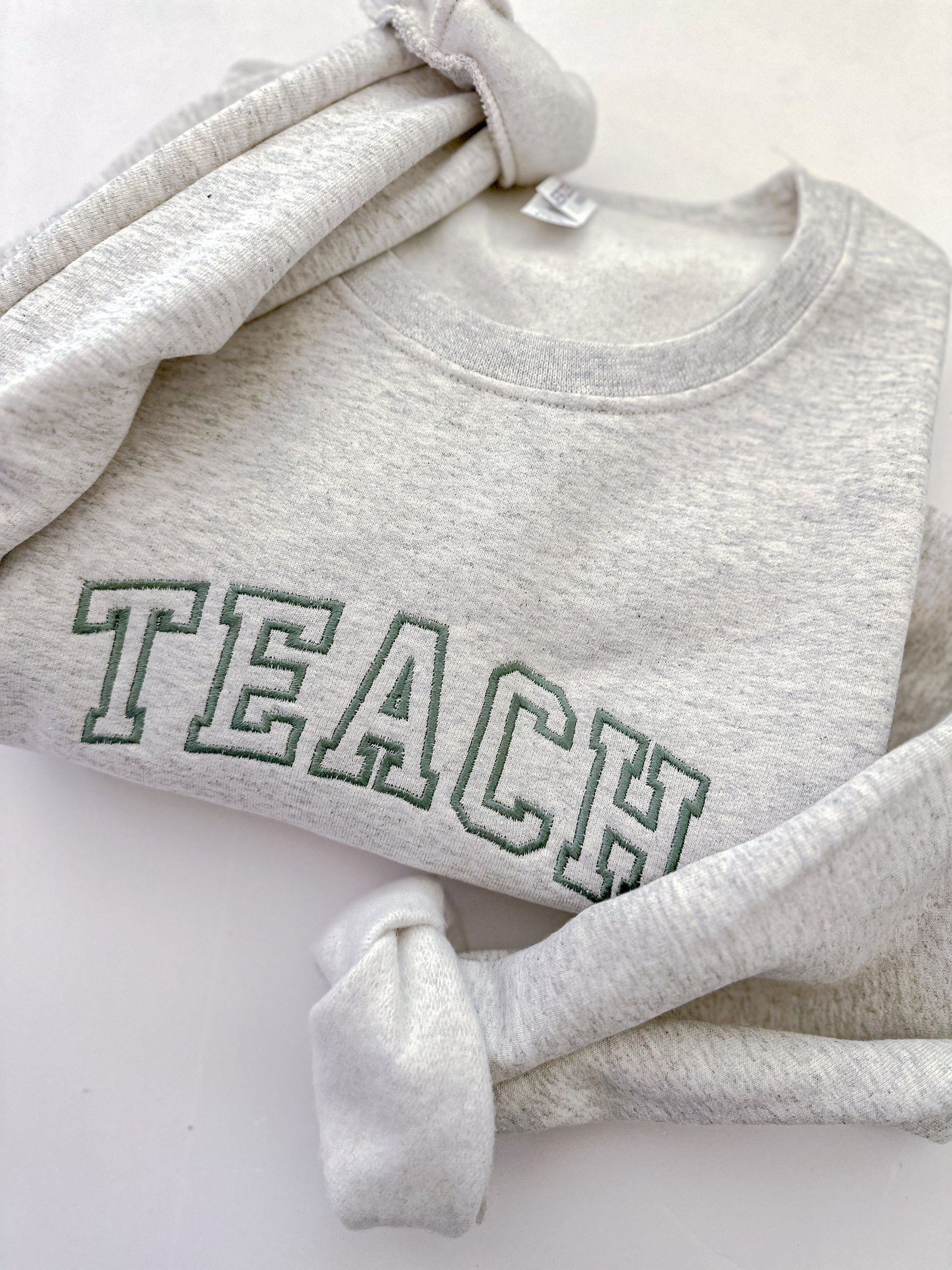 Embroidered Varsity Teach Crewneck Sweatshirt - Jerzees Custom Sweater- Custom Teacher Gift - Embroidered Crew Pullover