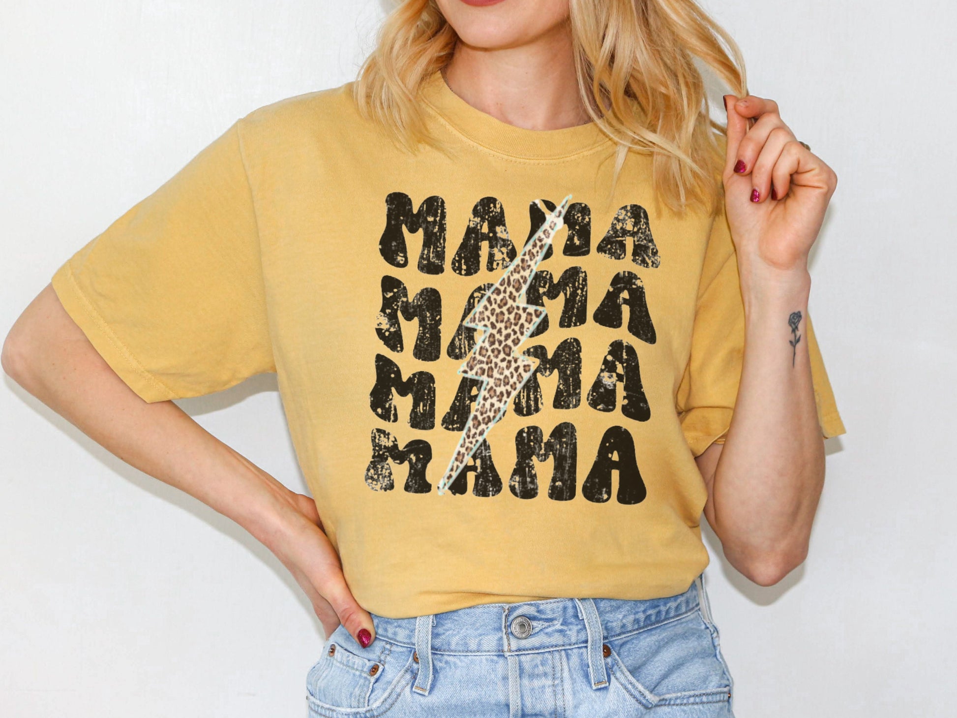 Comfort Colors Graphic Mama Tee - Leopard Print Retro Mom Tee - Oversized Shirts for Women - CC1717 - Distressed Mama - Gifts for Her