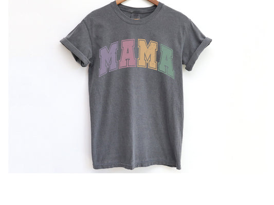 Comfort Colors Varsity T Shirt - Distressed Colorful Mom Tee - Oversized Shirts Women - CC1717 - Distressed Mama - Gifts for Her