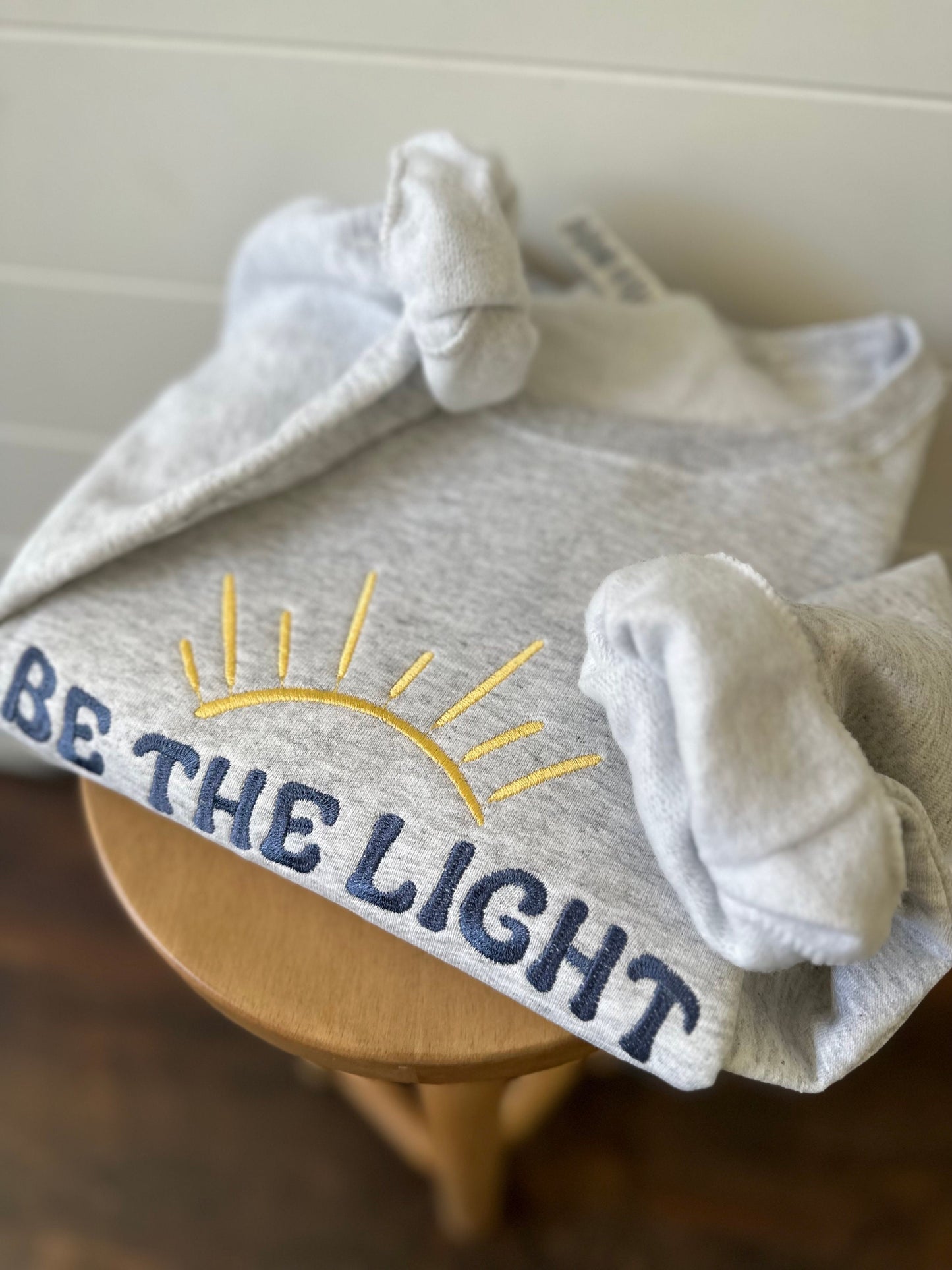 Embroidered Be the Light Sweatshirt - Womens Christian Sweater - Custom Embroidered Crewneck Pullover -