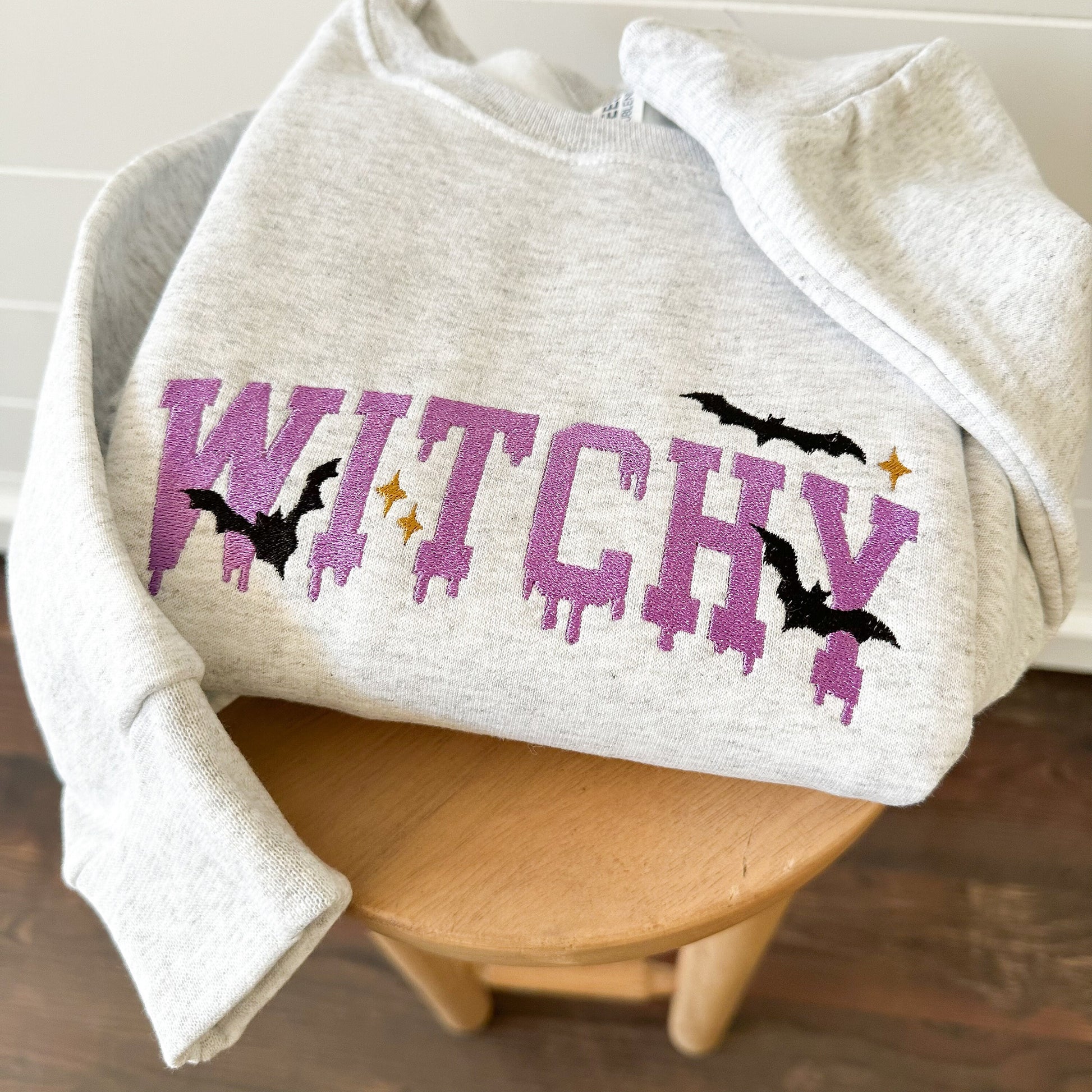 Embroidered Halloween Witchy Sweatshirt - Halloween Themed Spooky Pullover - Cute Halloween Crewneck Sweater