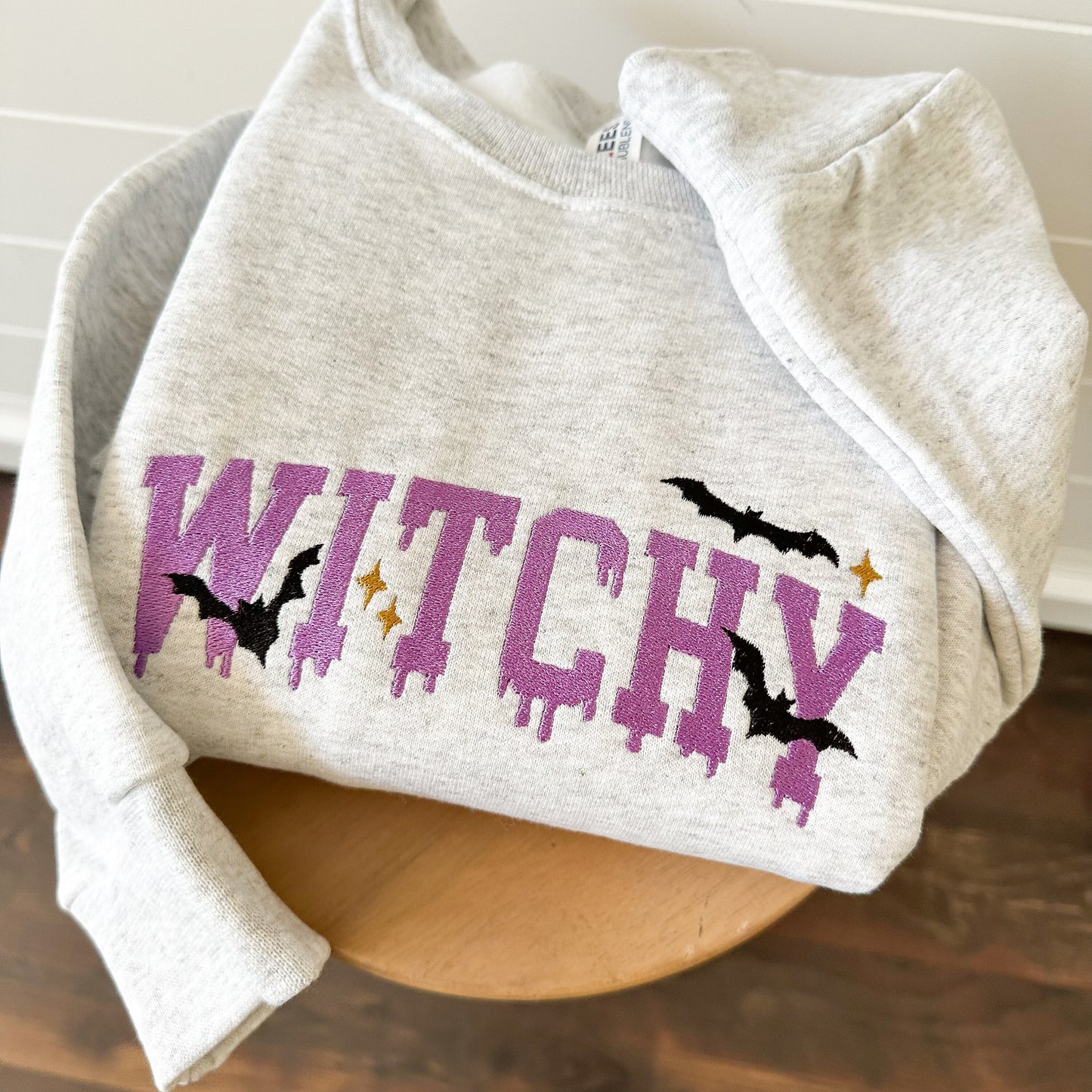 Embroidered Halloween Witchy Sweatshirt - Halloween Themed Spooky Pullover - Cute Halloween Crewneck Sweater