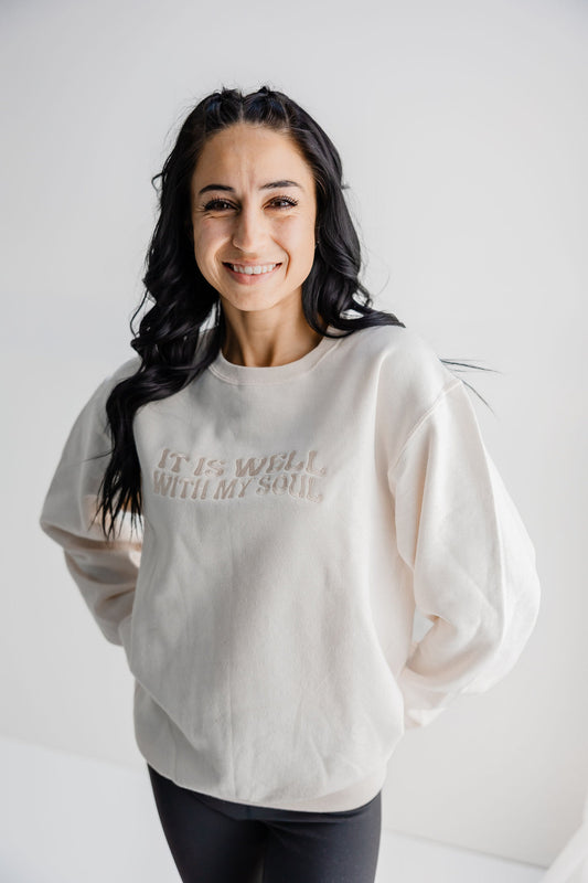 Embroidered It is well with my soul Sweatshirt - Womens Christian Sweater -Custom Embroidered Crewneck Pullover -Stacked Embroidered Sweater