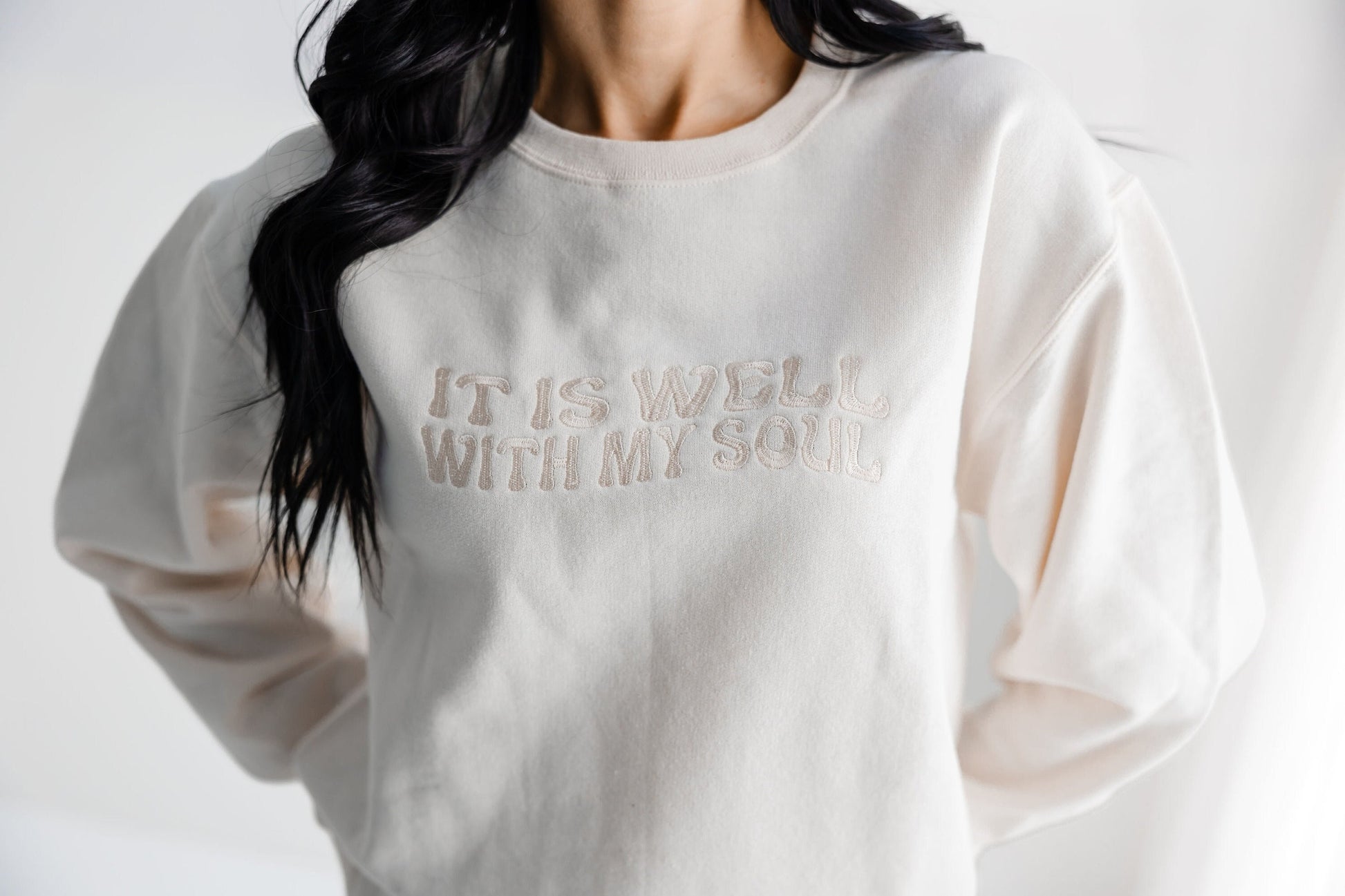 Embroidered It is well with my soul Sweatshirt - Womens Christian Sweater -Custom Embroidered Crewneck Pullover -Stacked Embroidered Sweater