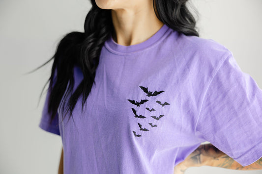 Embroidered Comfort Colors Bat Halloween T Shirt - Spooky Ghost Tee - Graphic Tees - Oversized Tees - Comfort Colors - Embroidered Shirt