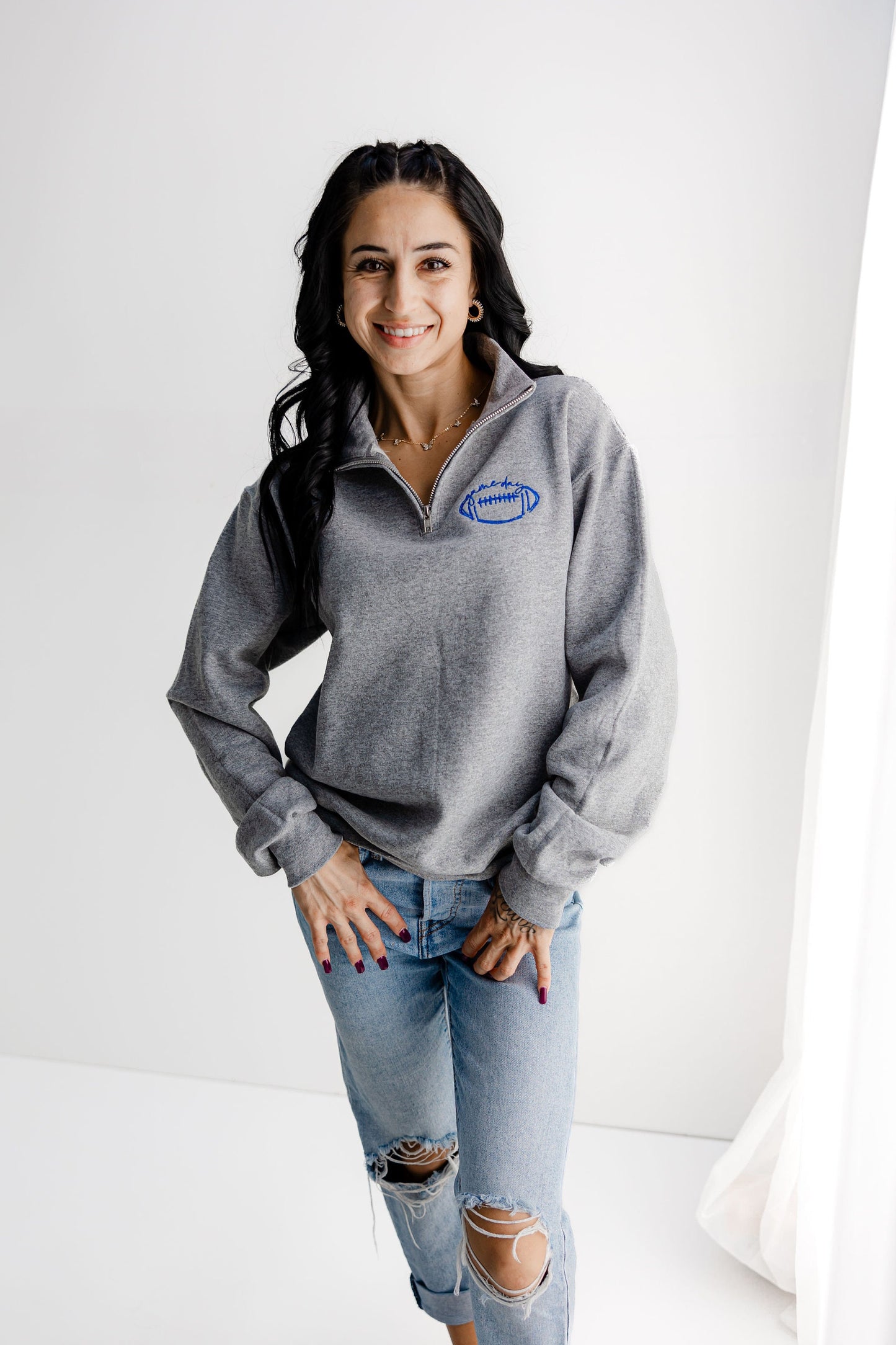 Custom Embroidered Game Day Quarter Zip Sweatshirt - Custom Football Sweater - Womens Team Pullover