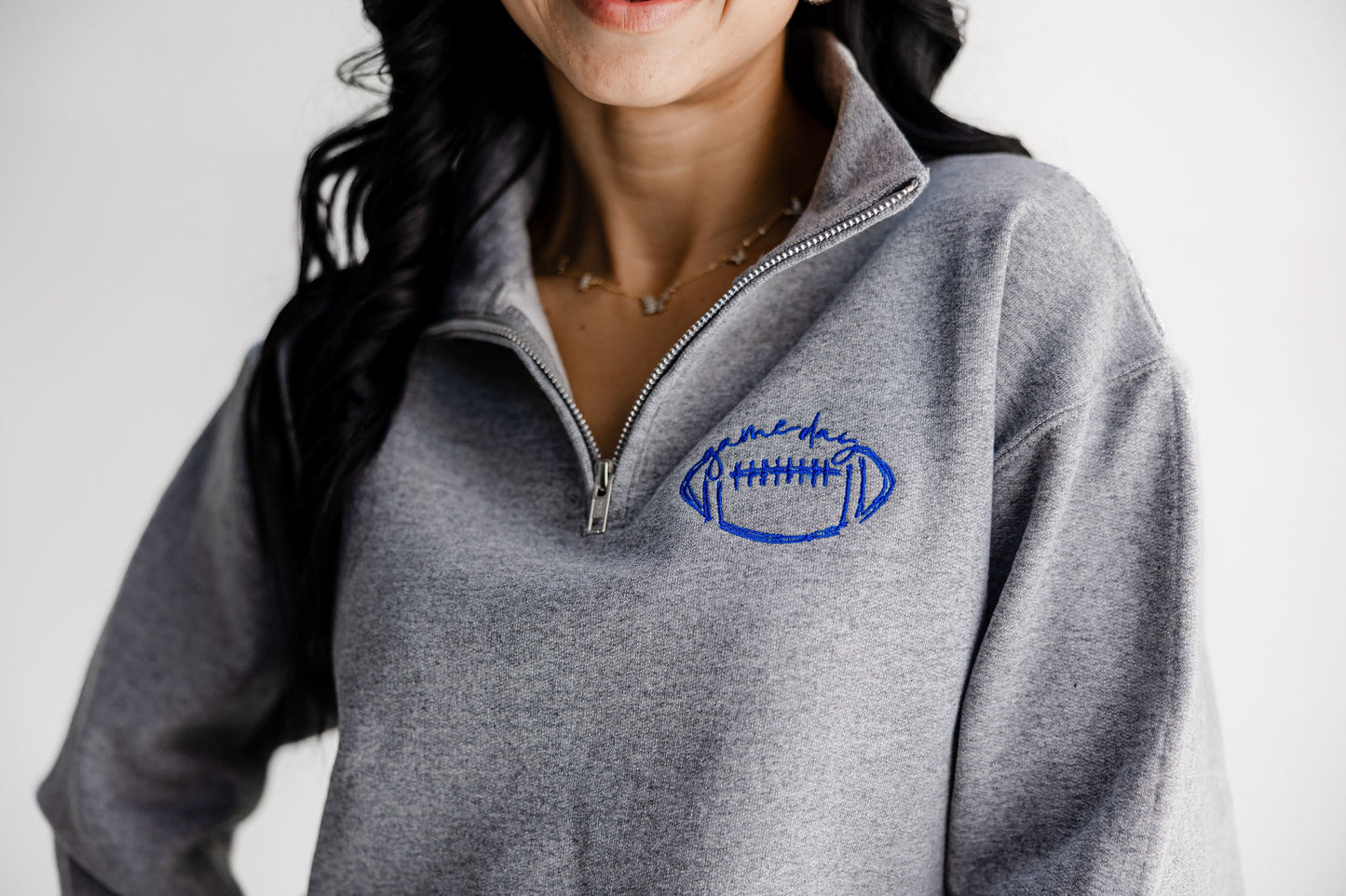 Custom Embroidered Game Day Quarter Zip Sweatshirt - Custom Football Sweater - Womens Team Pullover