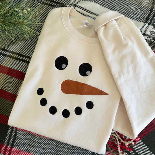 Embroidered Snowman Adult Sweatshirt - Holiday Sweater for Women - Cute Christmas Crewneck - Frosty - Holiday Christmas Pullover