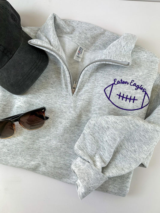 Custom Football Team Embroidred Quarter Zip Sweatshirt - Personalized Kids Sports Football Mom Sweater -