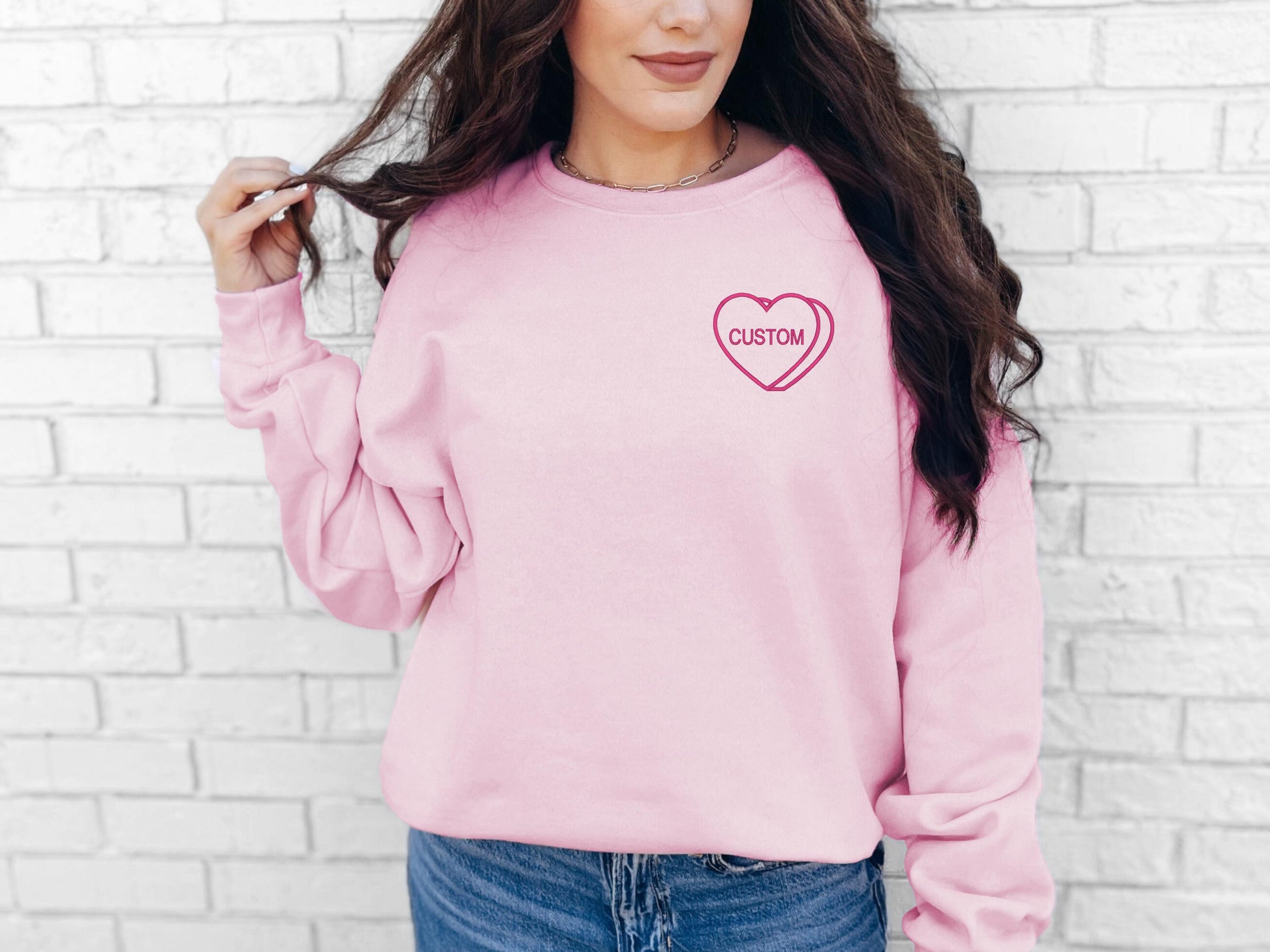 Custom Embroidered Conversation Heart Sweatshirt - Personalized Custom Text - Valentines Day Sweater - Cute V Day Sweater