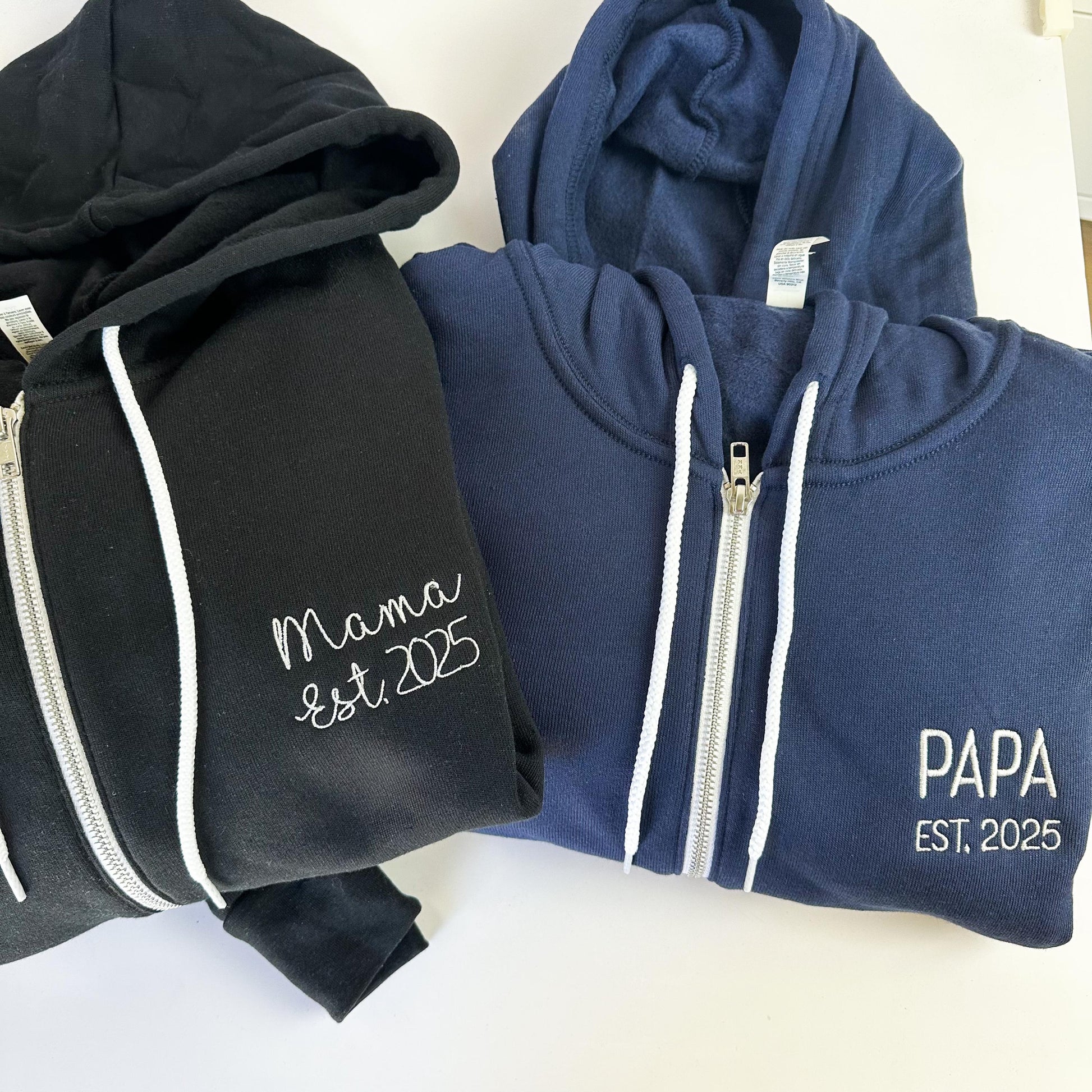 Custom Embroidered Est Zip Up Sweatshirt - Personalized Sweatshirt - Nana Grandma Mom Papa - Grandparent Gift - Bella Canvas Hoodie