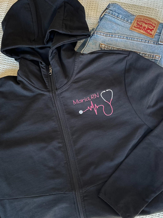 Independent Trading Co Personalized Embroidered RN Jacket - Performance Jacket - Customized Nurse Full Zip- Cozy Nurse Hoodie