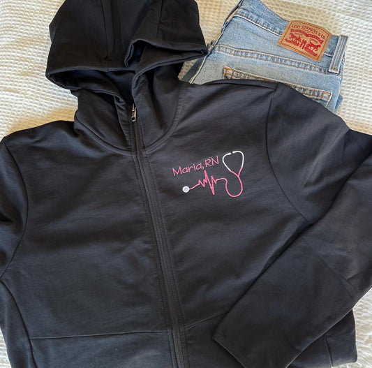 Independent Trading Co Personalized Embroidered RN Jacket - Performance Jacket - Customized Nurse Full Zip- Cozy Nurse Hoodie