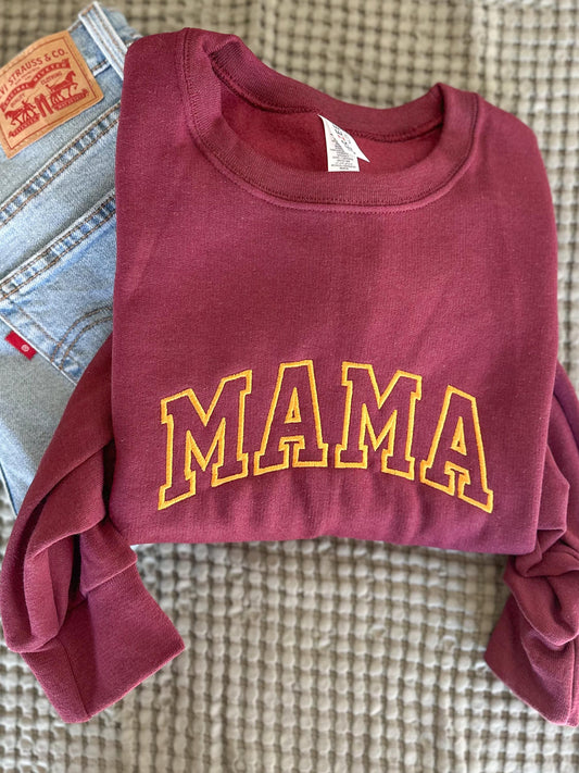 Embroidered Mama Varsity Letter Sweatshirt - Cozy Mama Sweatshirt - Block Font - Trendy Oversized Crewneck Sweater - Cute Gift for Moms -