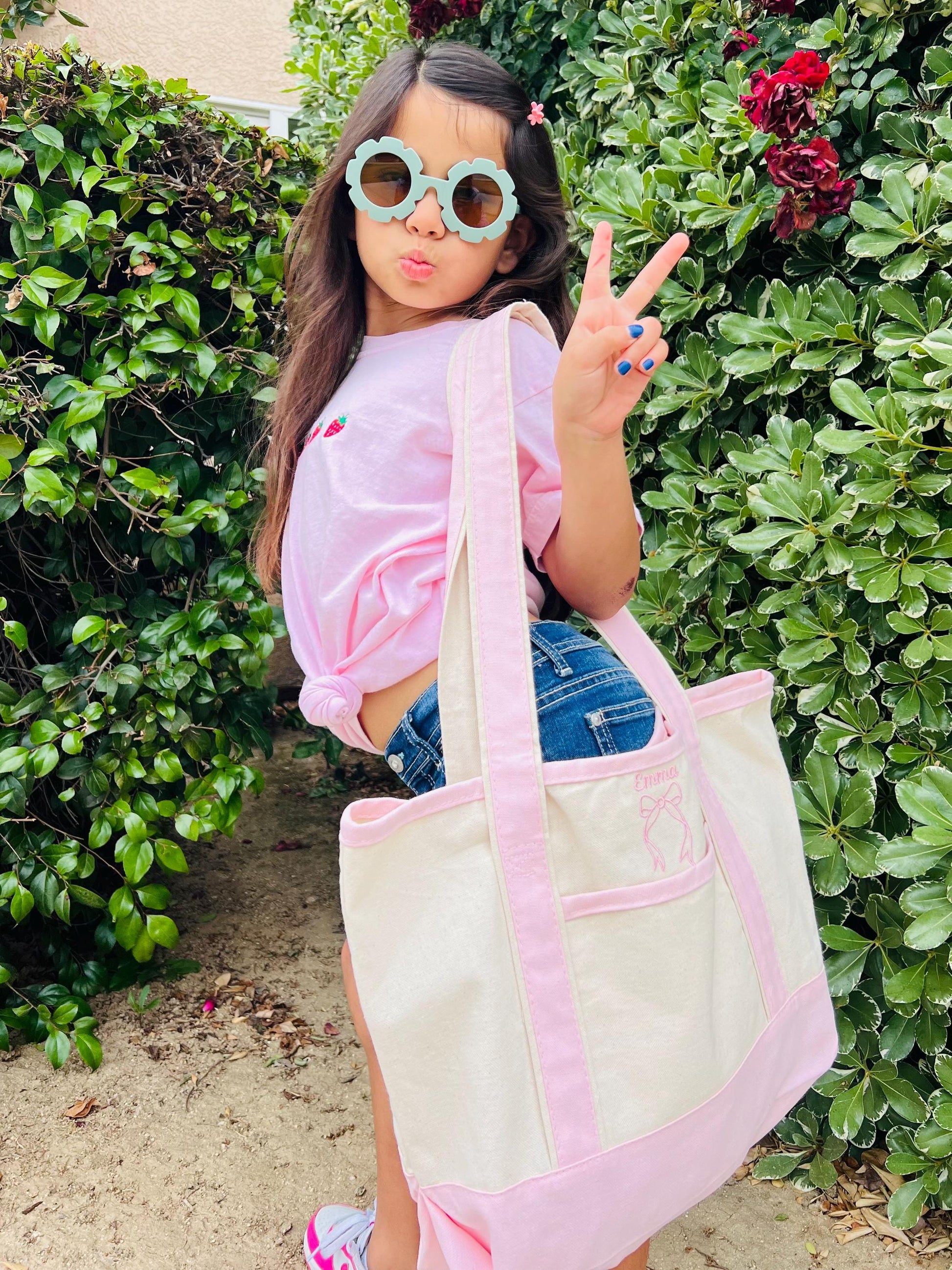 Girls Custom Bow Name Totes - Personalized Little Girls - Dance Bag - Gymnastics Bag - Small Tote Purse - Girls Name Bag - Back to School